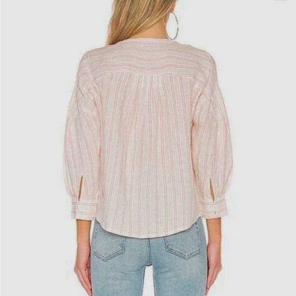 Joie Bekette Top in Blush Sand Striped Linen Blend Blouse (973) - Picture 13 of 13